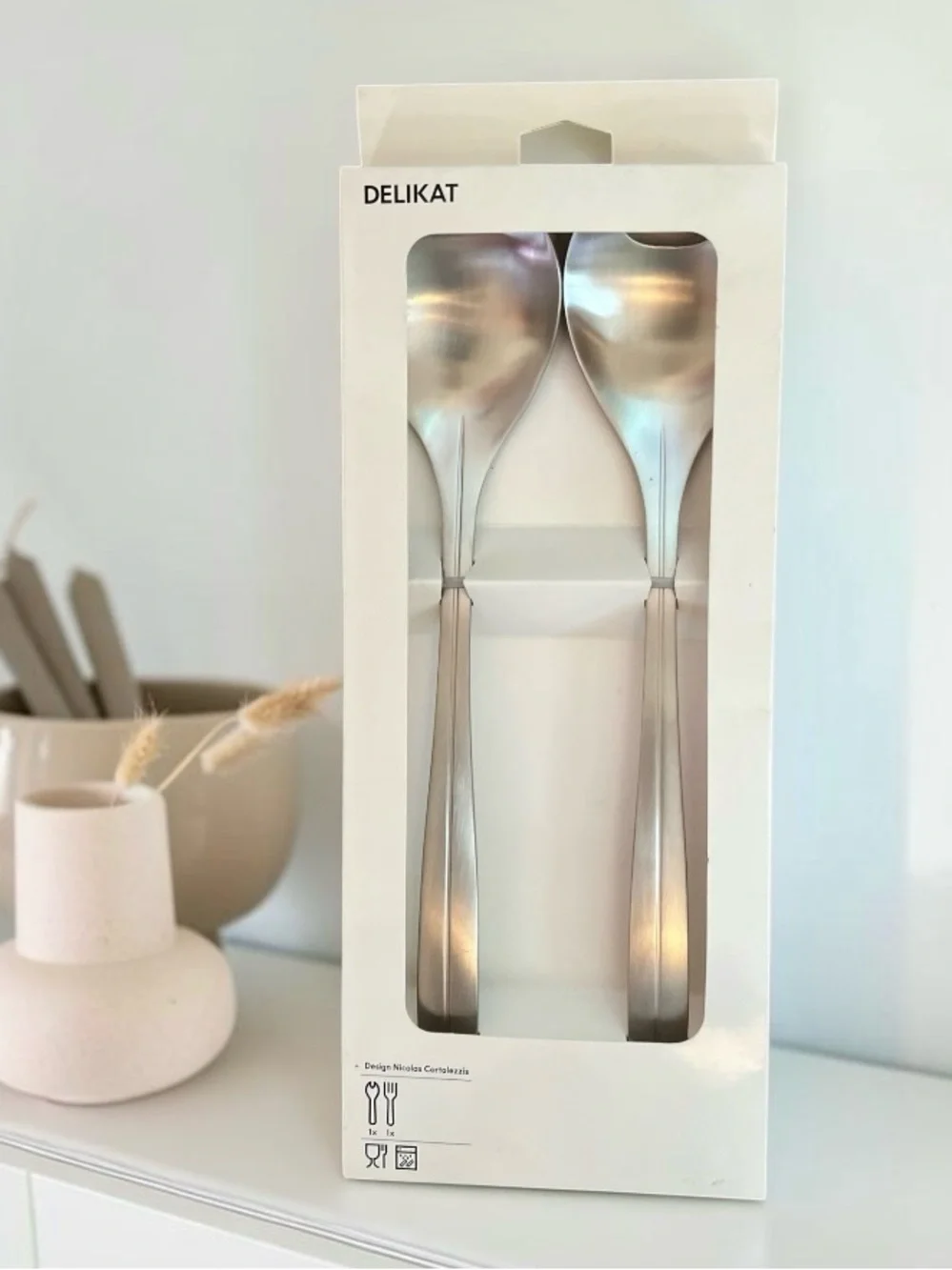 IKEA Delikat 2 Pc Satin Stainless Serving Utensil Set NEW 12” Discontinued